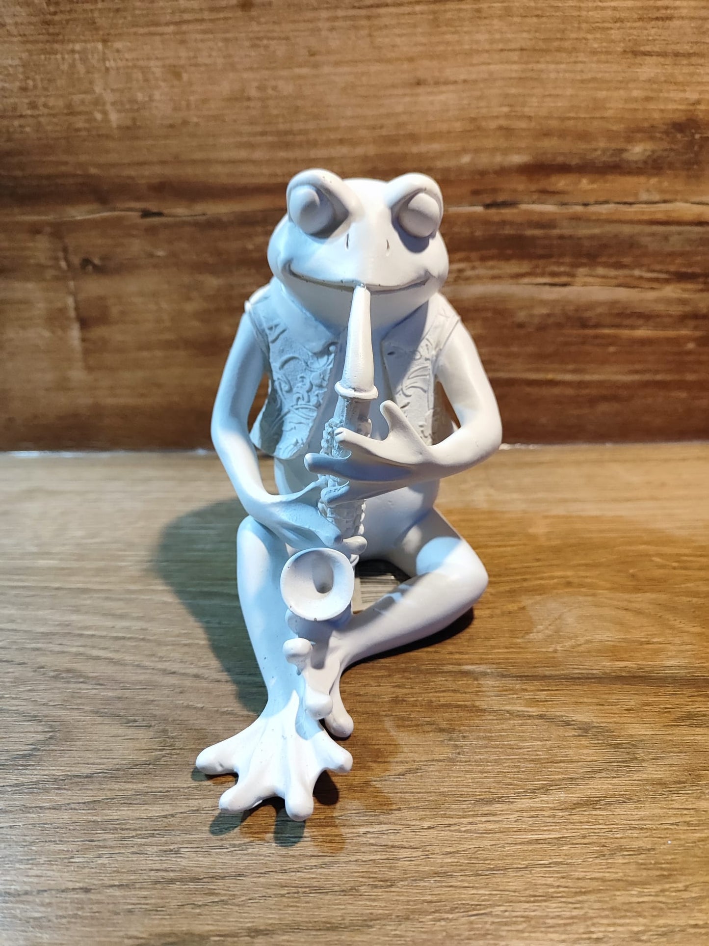 Frosch-Musik mit Saxophon/massiv/weiß/Poly/ sehr beliebt 14,5cm