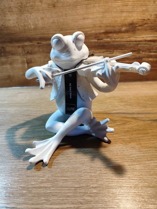 Frosch/Musik/Geige/ massiv/ sehr beliebt/Poly/ weiß, tolle Dekoration 15cm