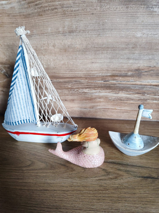 Maritim 3er Set/ Schiff/ Meerjungfrau/Keramikschiff/ auch als Geschenk