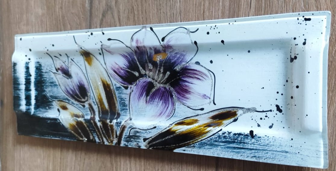 Lilie Glas-Platte/ Blumenmuster/Seyko/ 39cm/Lilie/Rechteck