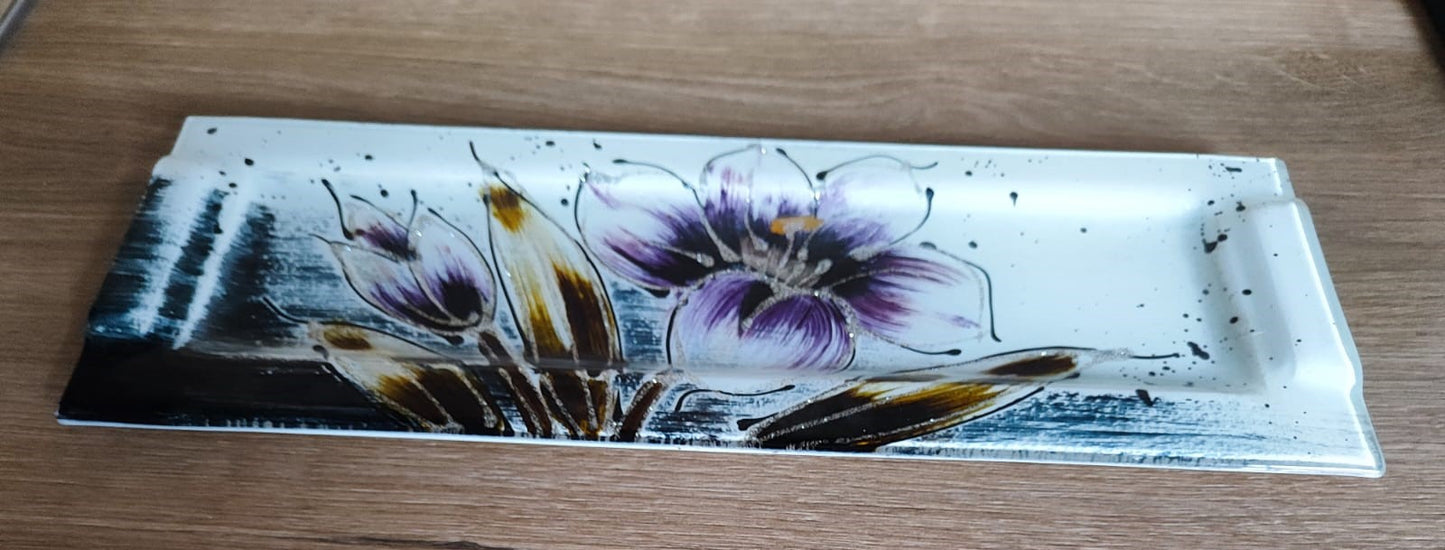 Lilie Glas-Platte/ Blumenmuster/Seyko/ 39cm/Lilie/Rechteck