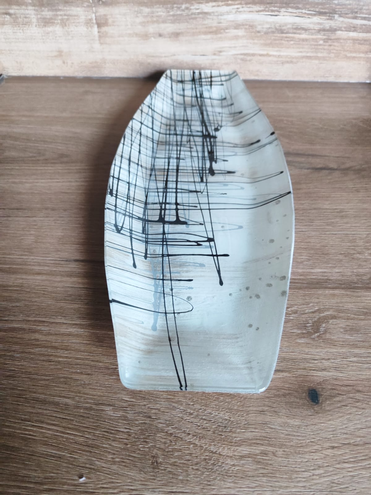 Glasplatte/Oval/"Abstraktikus"/44cm/ Streifenmuster/ Obst/Bonbons