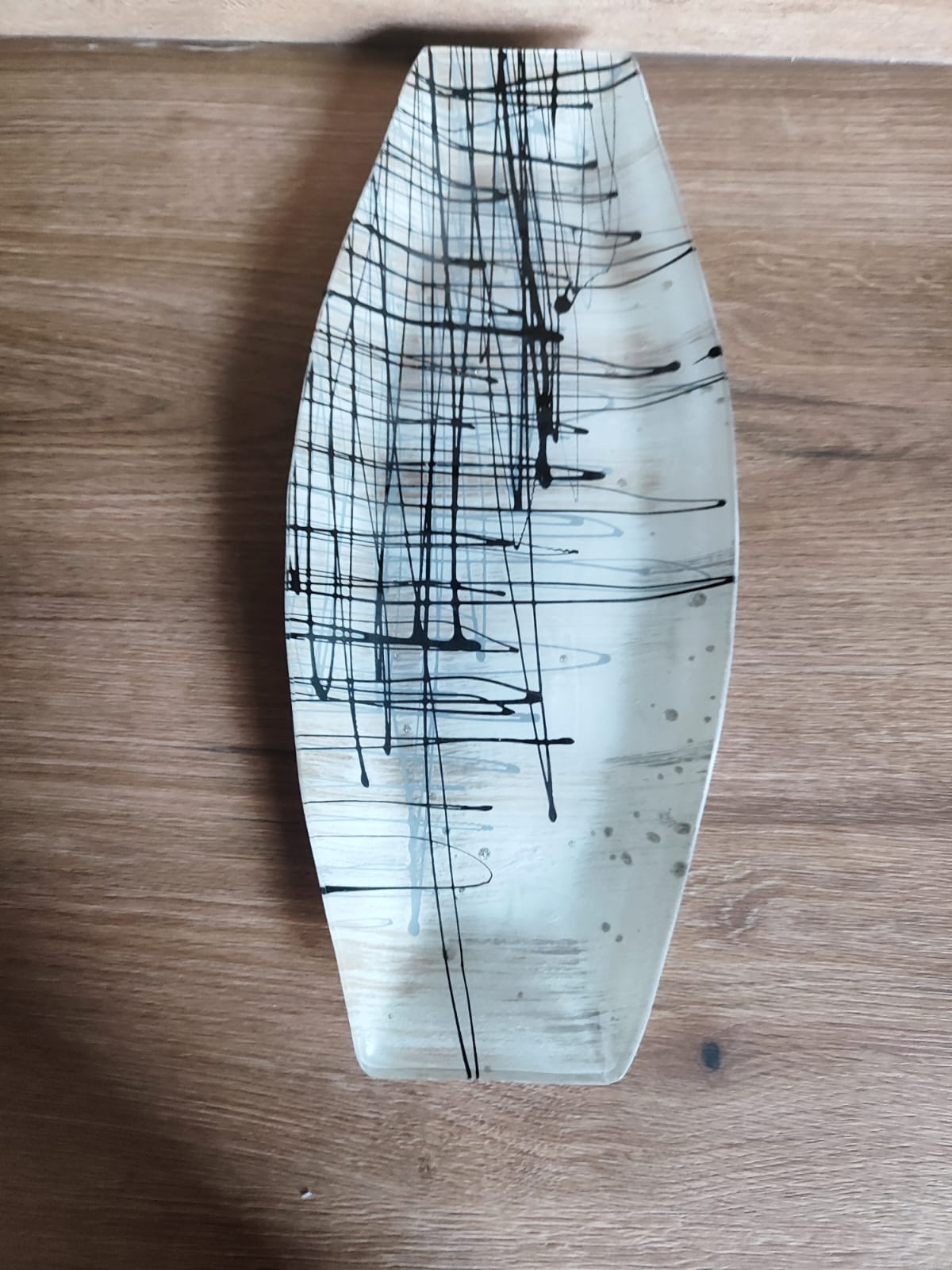 Glasplatte/Oval/"Abstraktikus"/44cm/ Streifenmuster/ Obst/Bonbons