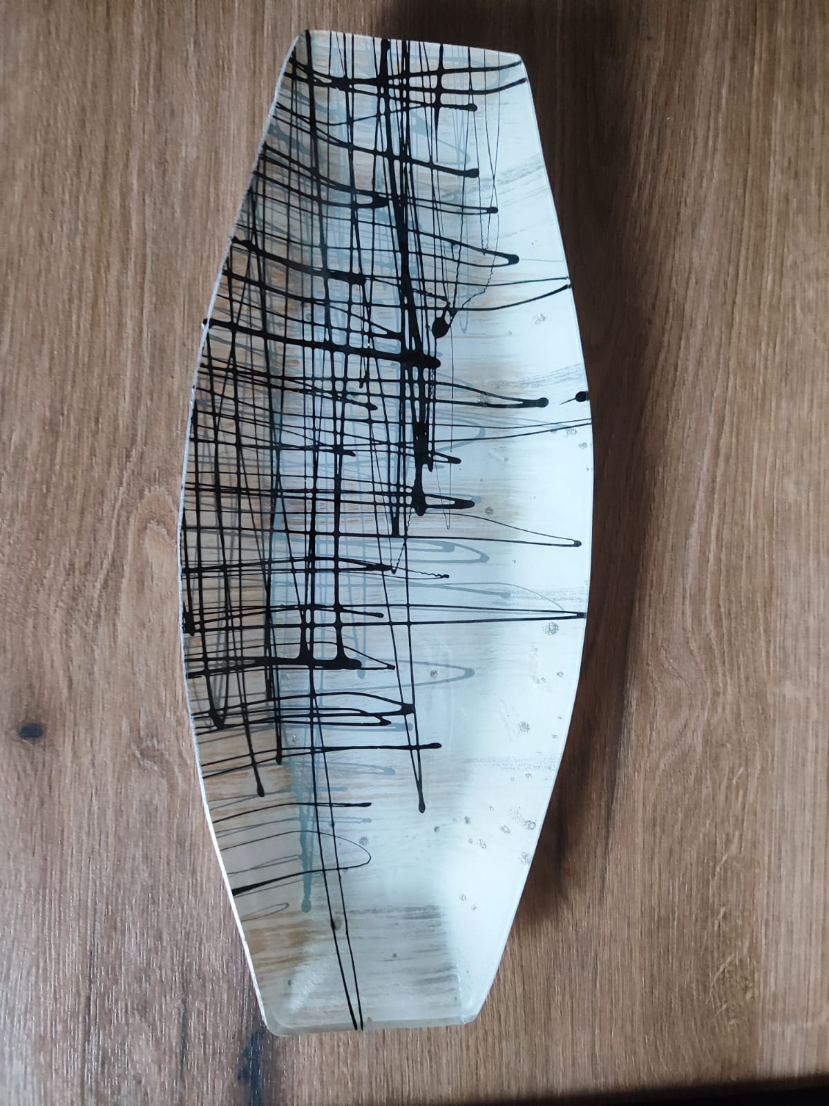 Glasplatte/Oval/"Abstraktikus"/44cm/ Streifenmuster/ Obst/Bonbons