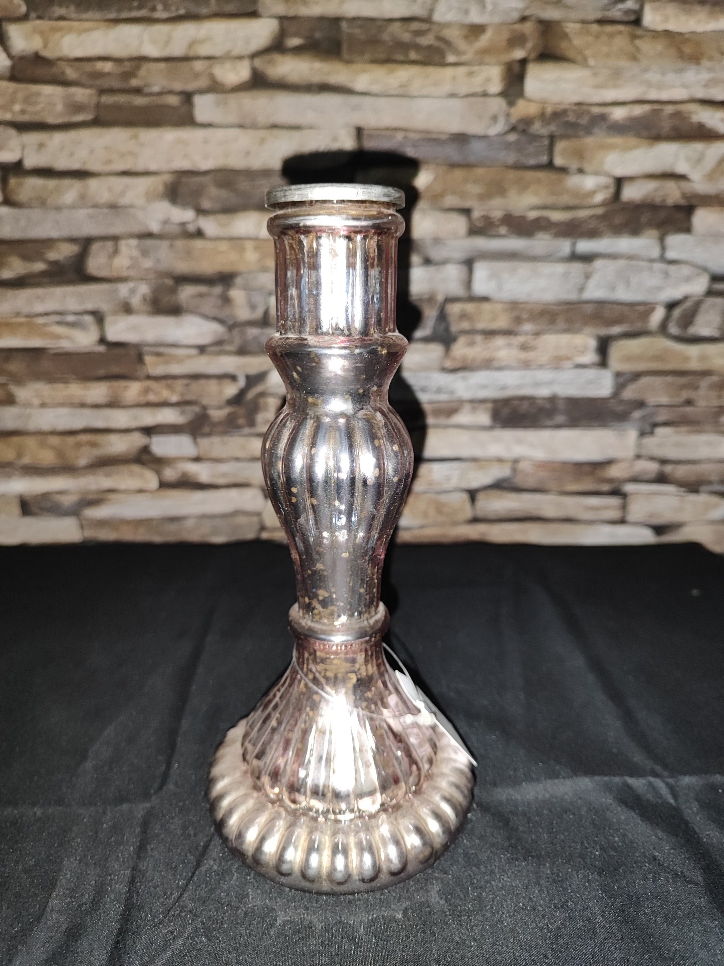 Glas Kerzenständer/ Antik/ groß/ Säulenoptik/ ca. 20cm Rosé