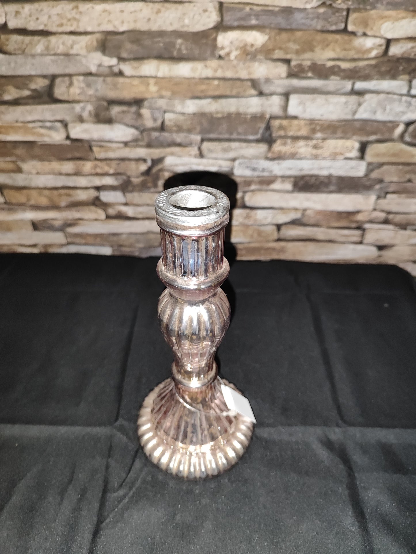Glas Kerzenständer/ Antik/ groß/ Säulenoptik/ ca. 20cm Rosé