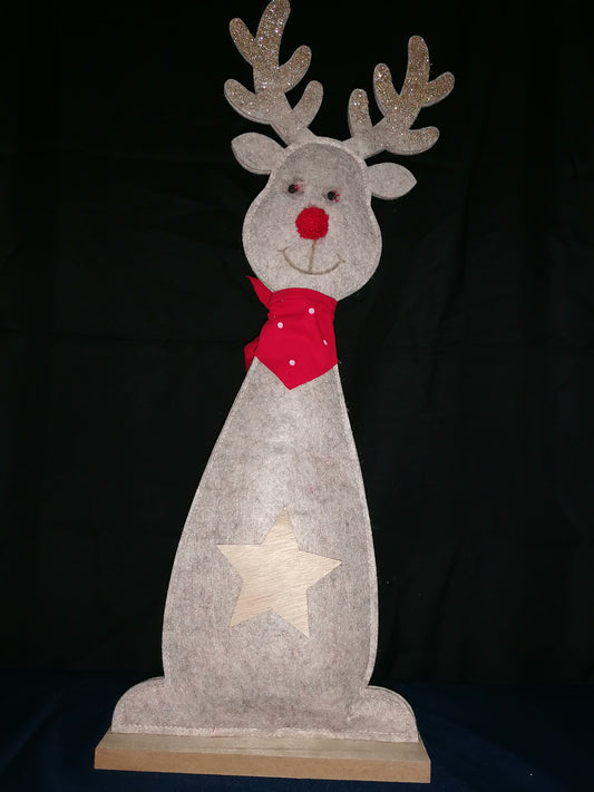 Glitzer Elch/ Filz/Holzsockel/Rotes Halstuch/Dekorativ 50 cm x 20cm