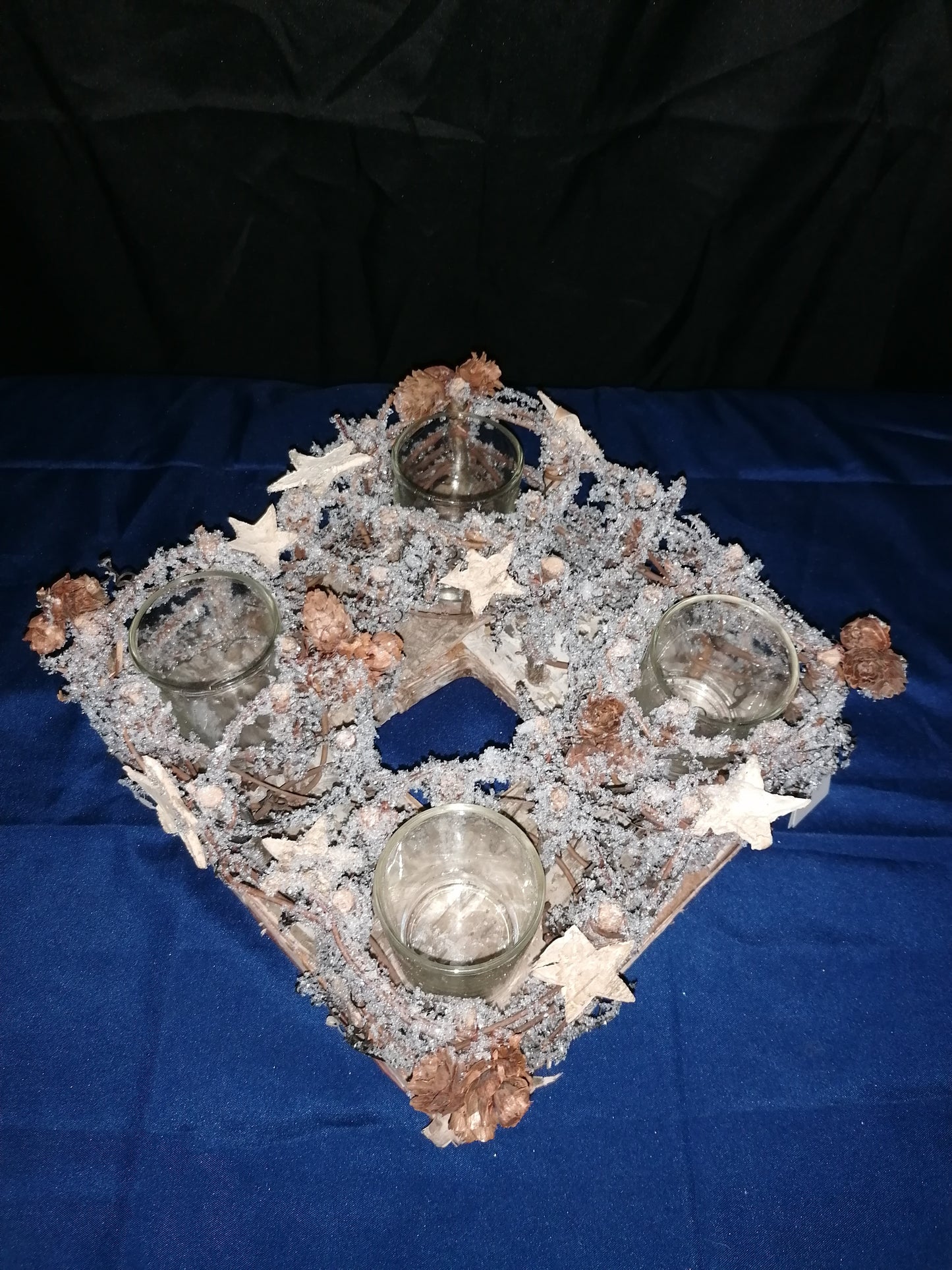 Weihnachtlicher Kranz/Teelicht/Holz/Glas/ Wiederverwendbar 22x22cm