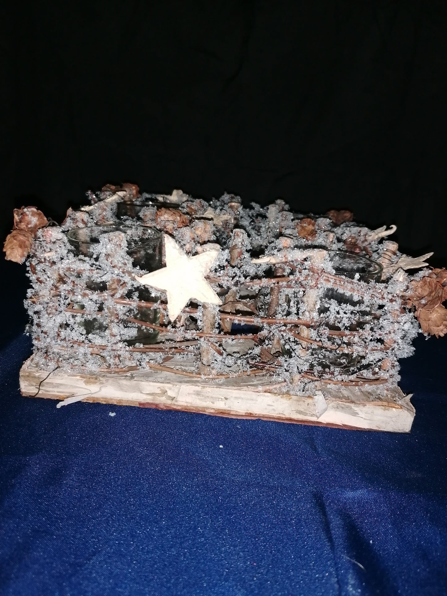 Weihnachtlicher Kranz/Teelicht/Holz/Glas/ Wiederverwendbar 22x22cm