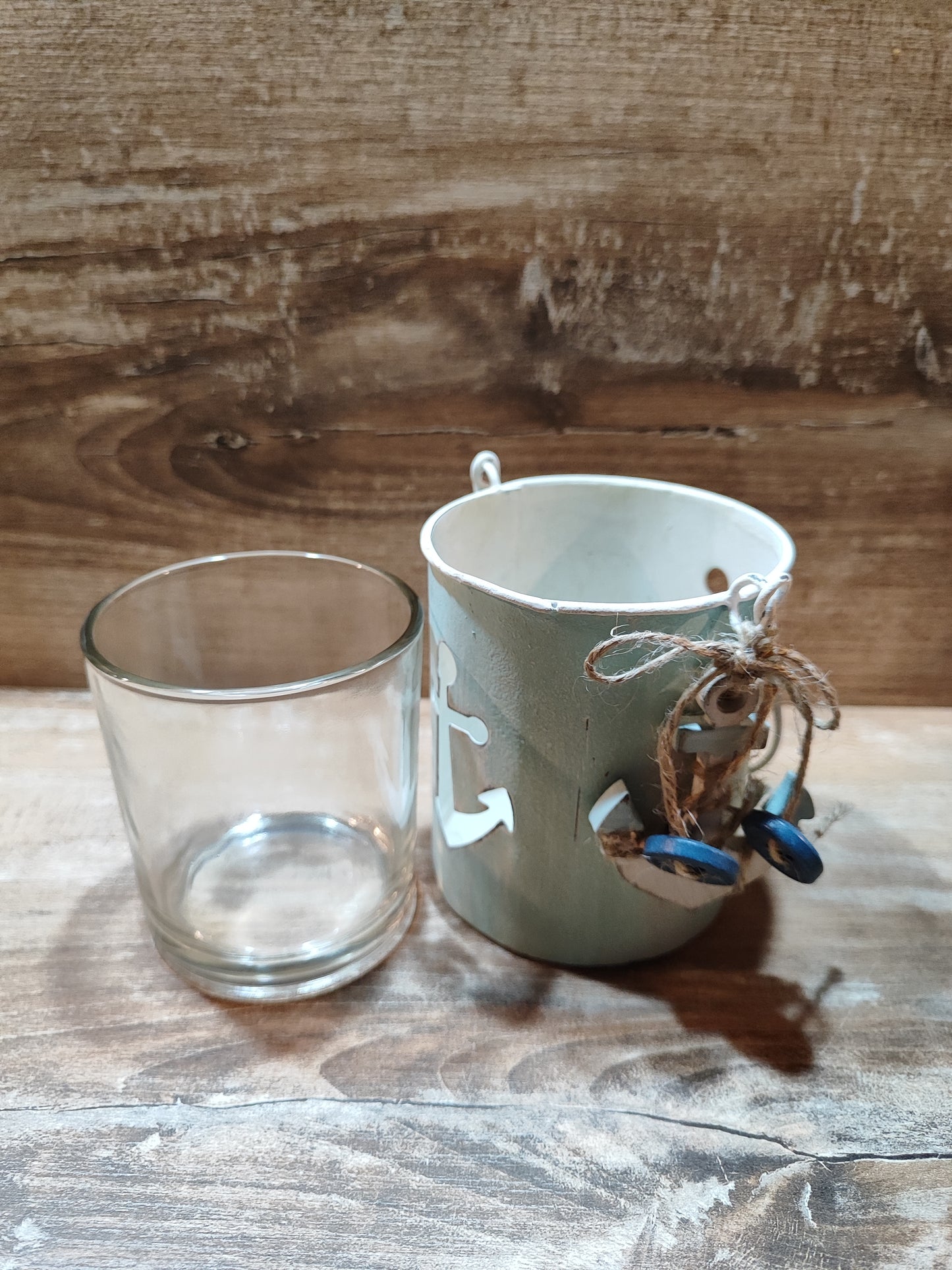Teelichthalter/Maritim/Glas/Metall/ Ankermotiv mit Anker