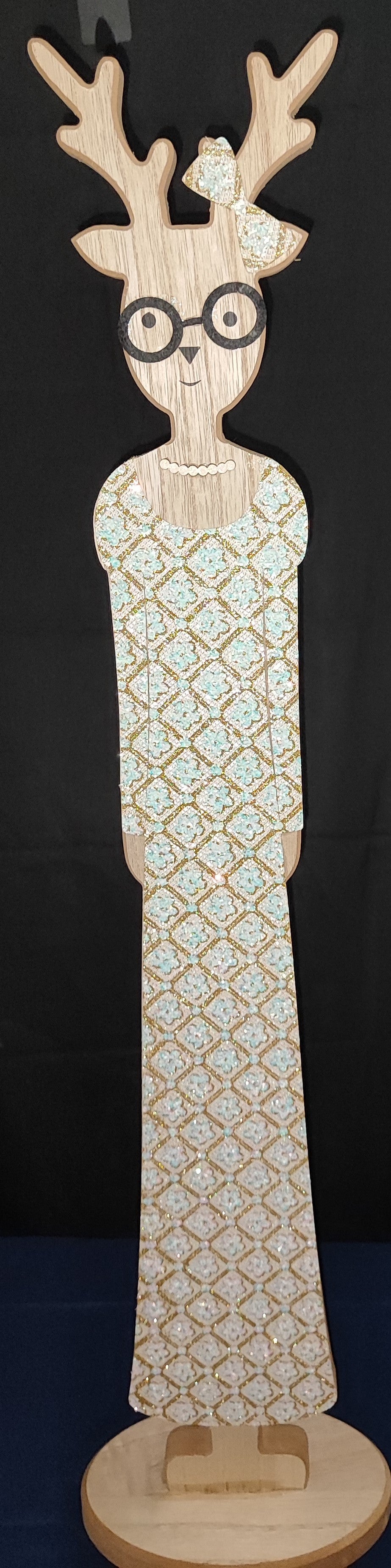 Holz Hirsch Frau, 19x80 cm, Glitzer