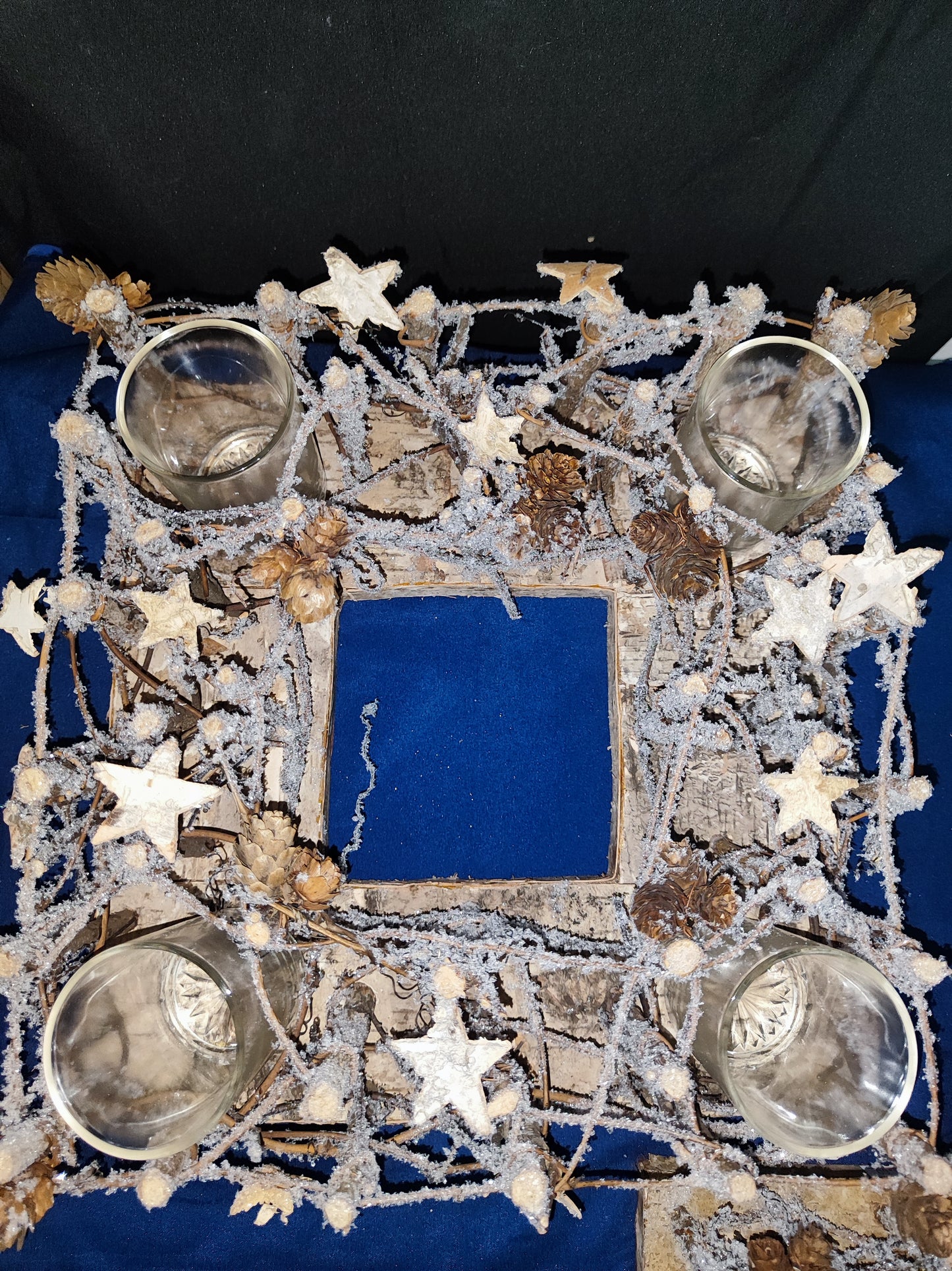 2er Set Kranz/Teelicht/Holz/Glas/ Wiederverwendbar 33x33 cm / 22x22cm