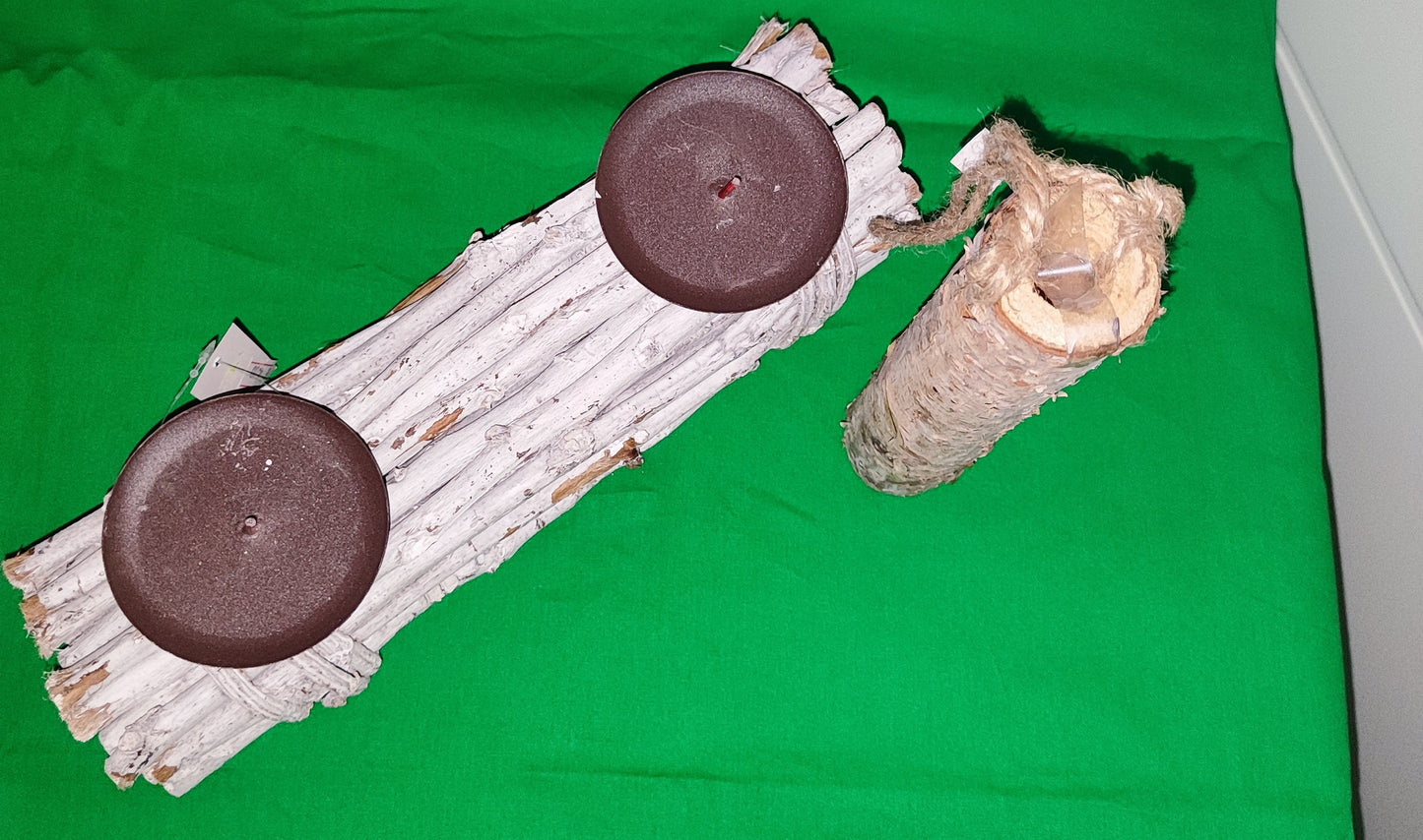 2er Set Kerzenhalter/ Blumenvase aus Holz mit Reagenzglas