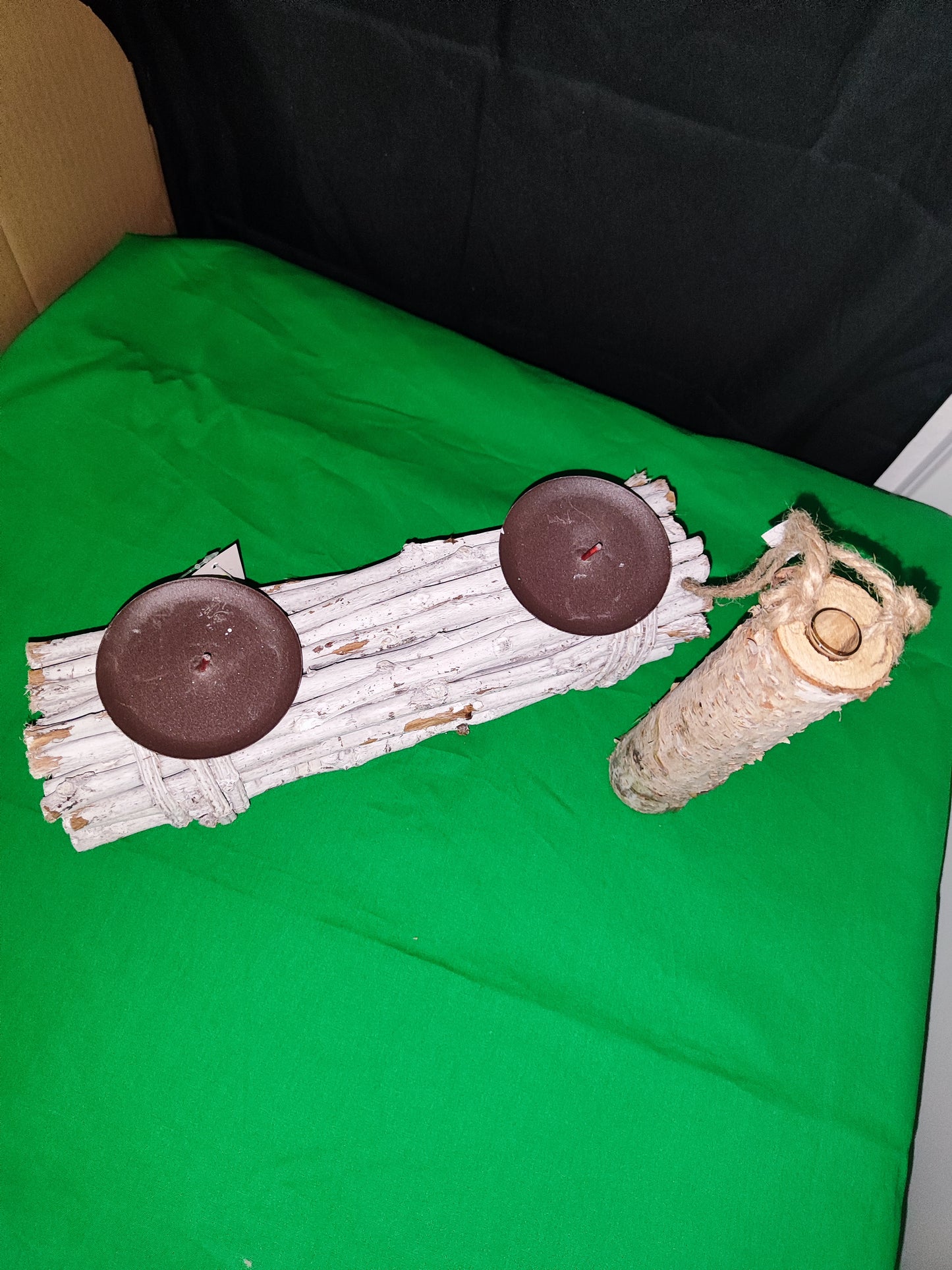 2er Set Kerzenhalter/ Blumenvase aus Holz mit Reagenzglas