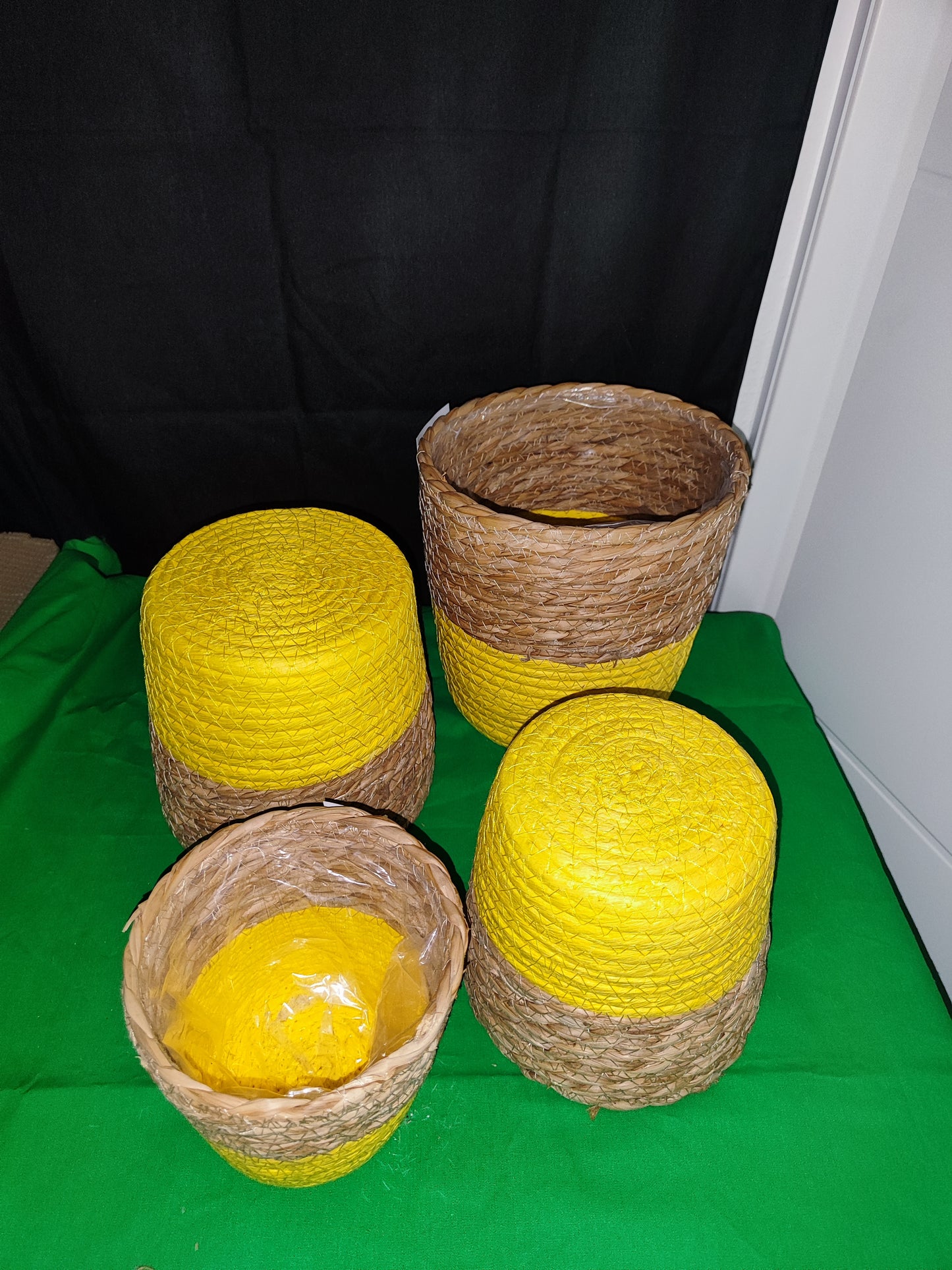 4er Set Pflanzkörbe, Naturprodukt, Gelb