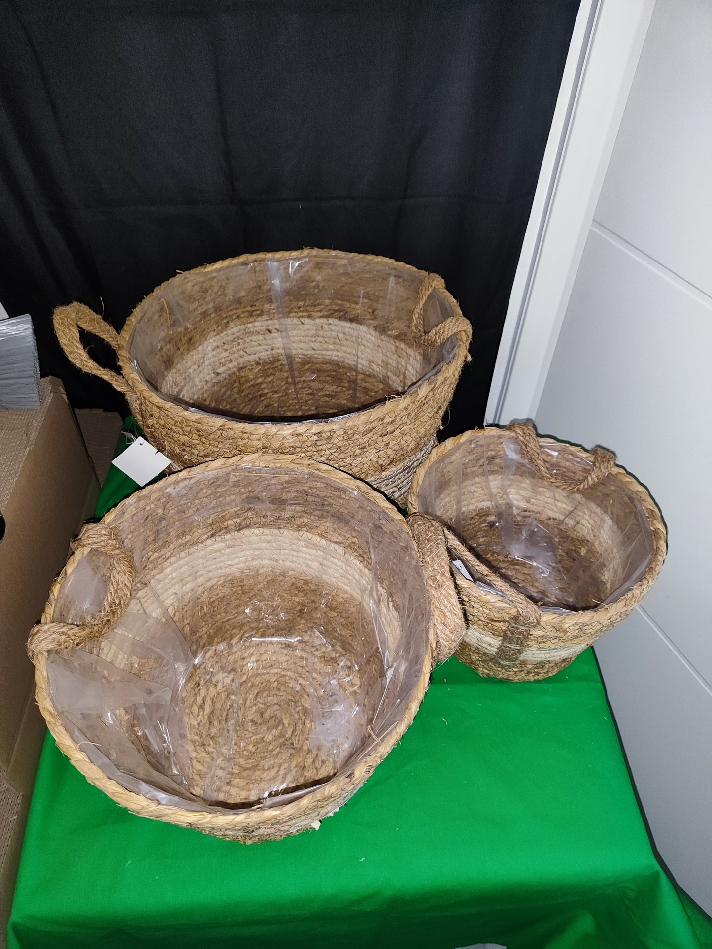 3er Set Pflanzkörbe, Natur, Geflecht,
