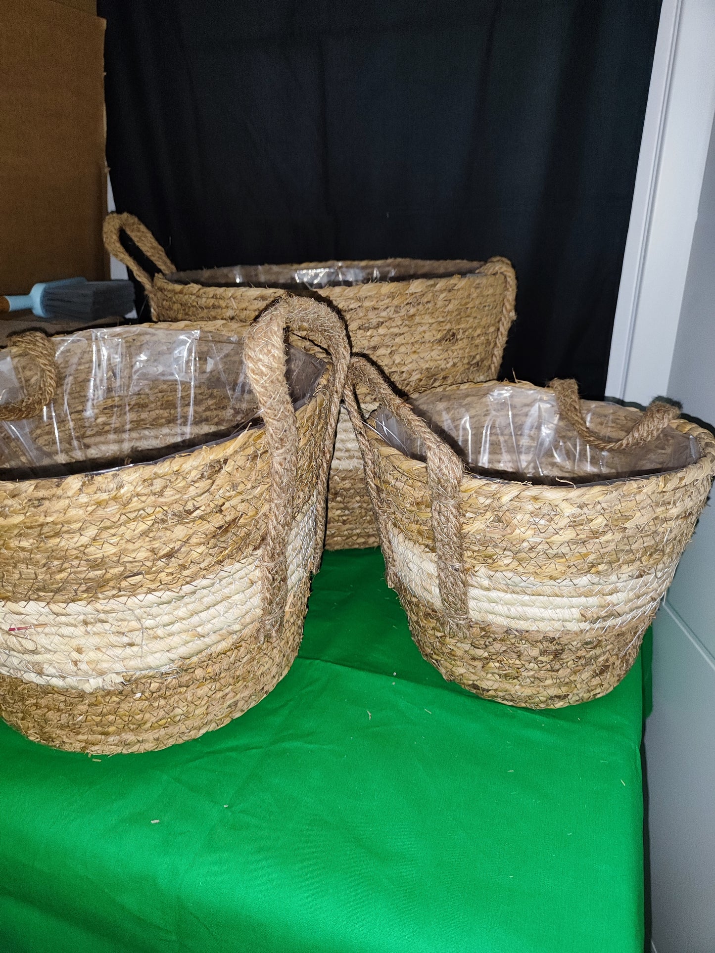 3er Set Pflanzkörbe, Natur, Geflecht,