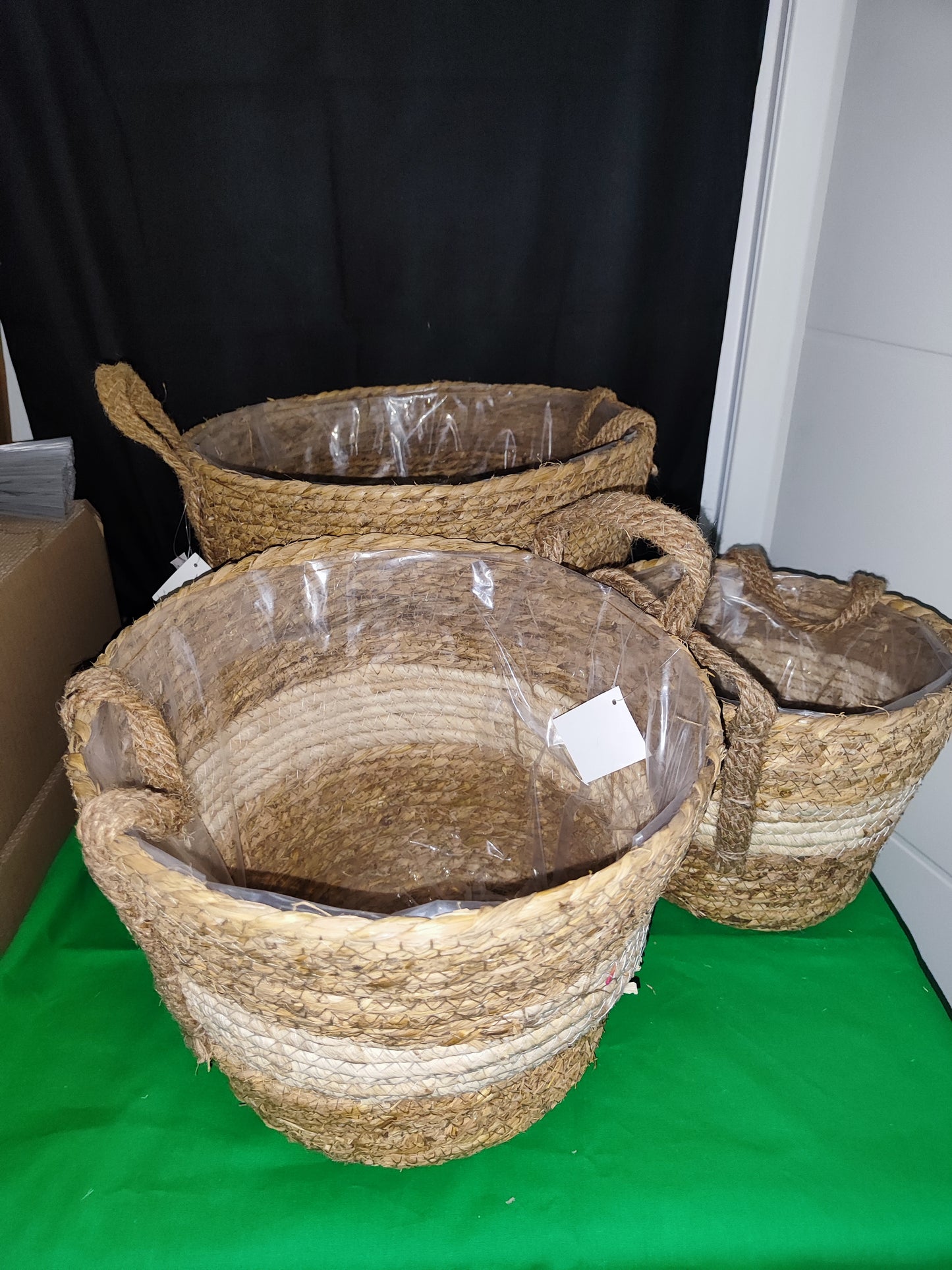 3er Set Pflanzkörbe, Natur, Geflecht,