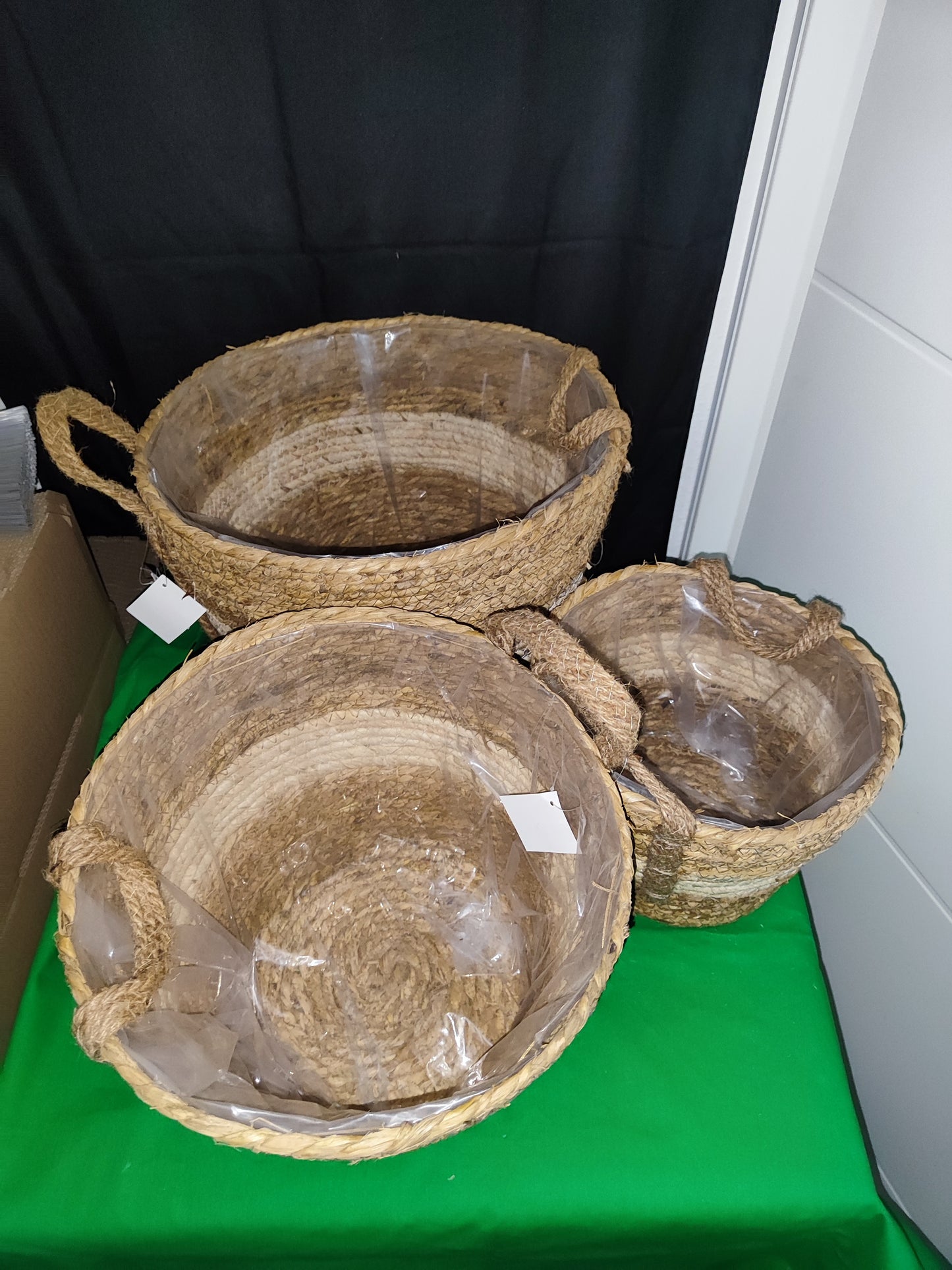 3er Set Pflanzkörbe, Natur, Geflecht,