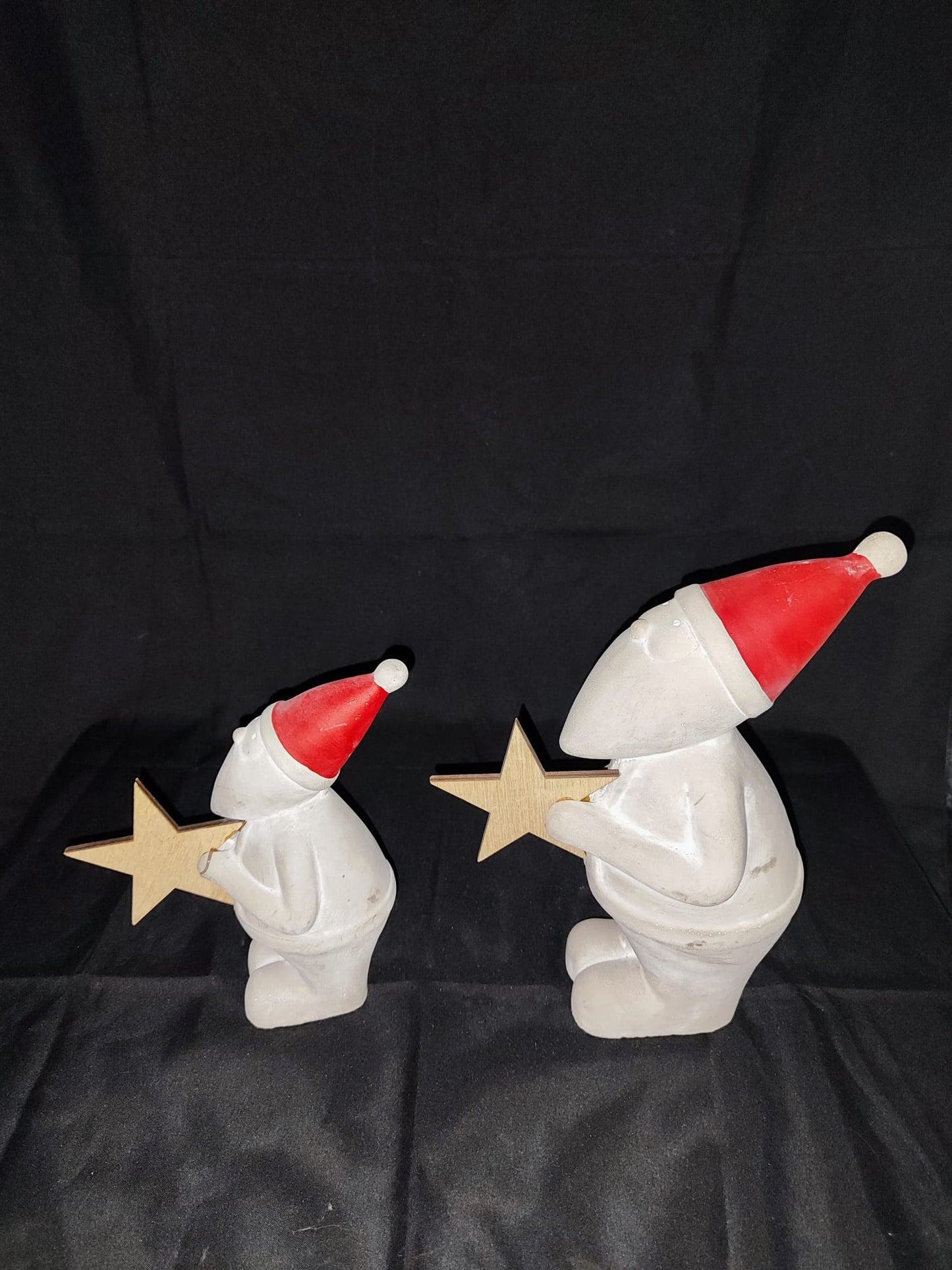 2er Set Niedlicher Beton Wichtel/Nikolaus mit Stern aus Holz, Weihnachtsmann,