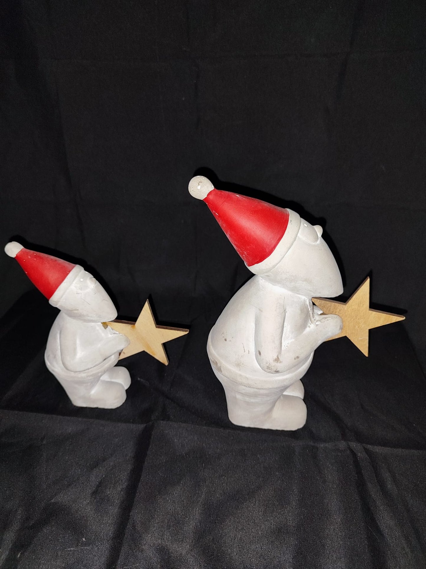 2er Set Niedlicher Beton Wichtel/Nikolaus mit Stern aus Holz, Weihnachtsmann,