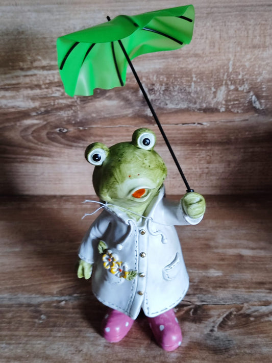 Deko-Frosch Gerda mit Regenschirm/ Polyresin/ Mantel/