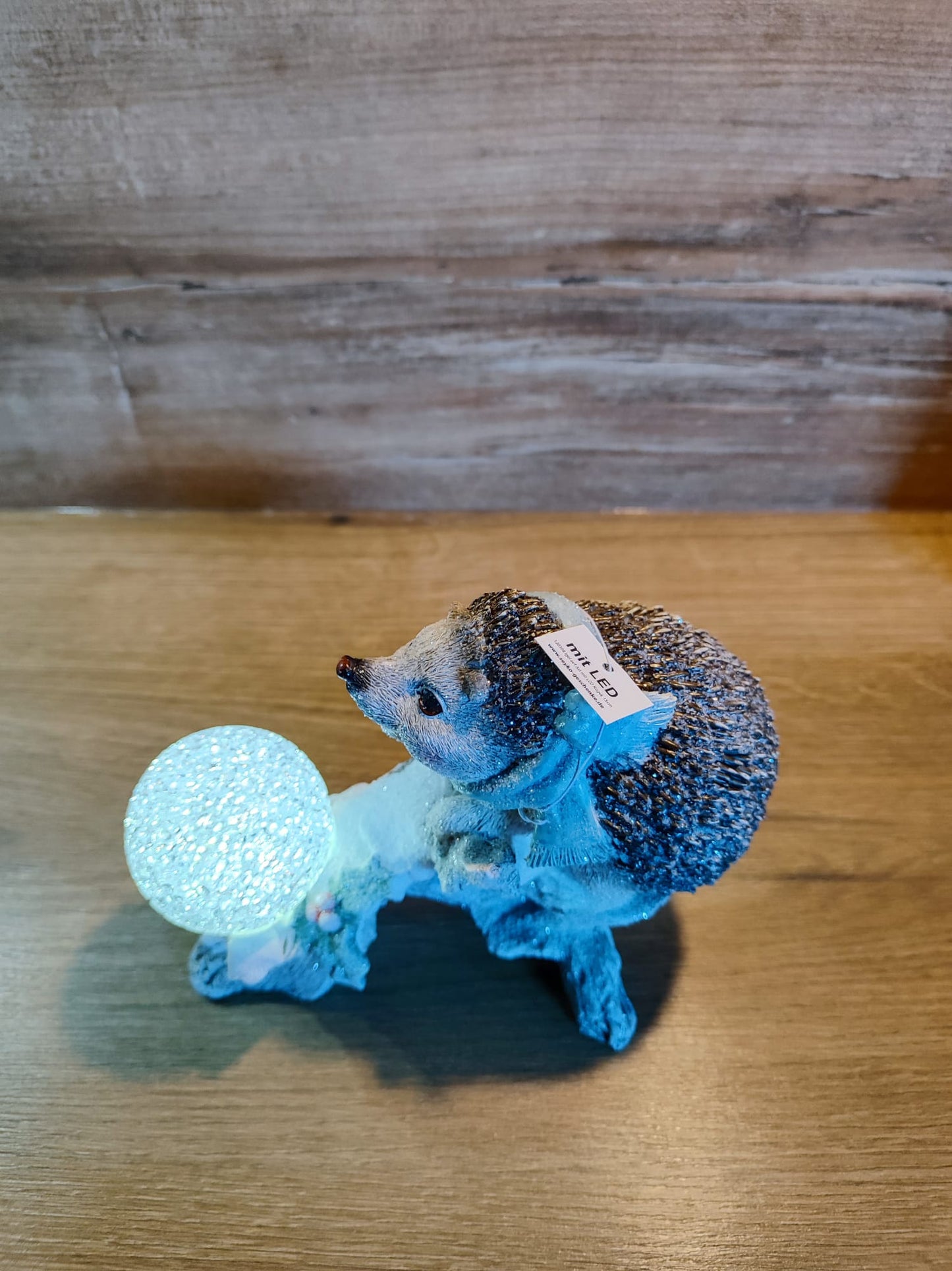 LED Winterigel auf Ast/ LED-Kugel/ Glitzer / 16cm/ Winter
