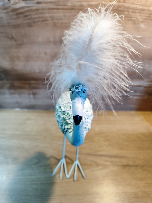 Flamingo im Blumenkleid/ Kopffedern/Petrol/Metall/Polyresin/ 33cm