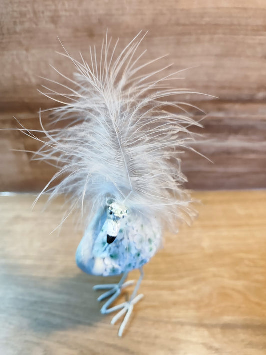 Kleiner Flamingo/im Blumenkleid/Kopffedern/Petrol/Metall/Polyresin 16cm