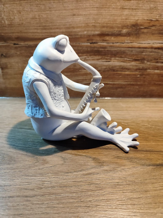 Frosch-Musik mit Saxophon/massiv/weiß/Poly/ sehr beliebt 14,5cm