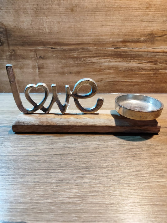 Love-Aufsteller mit Kerzenhalter/Mangoholz/Alu/ Valentinstag , perfektesGeschenk