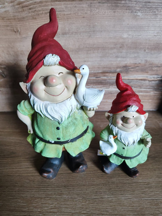 Gartenzwerg Rudi und Erwin mit Gans/ 2er Set/ Poly/ Garten/Geschenkidee/ 30/20,5