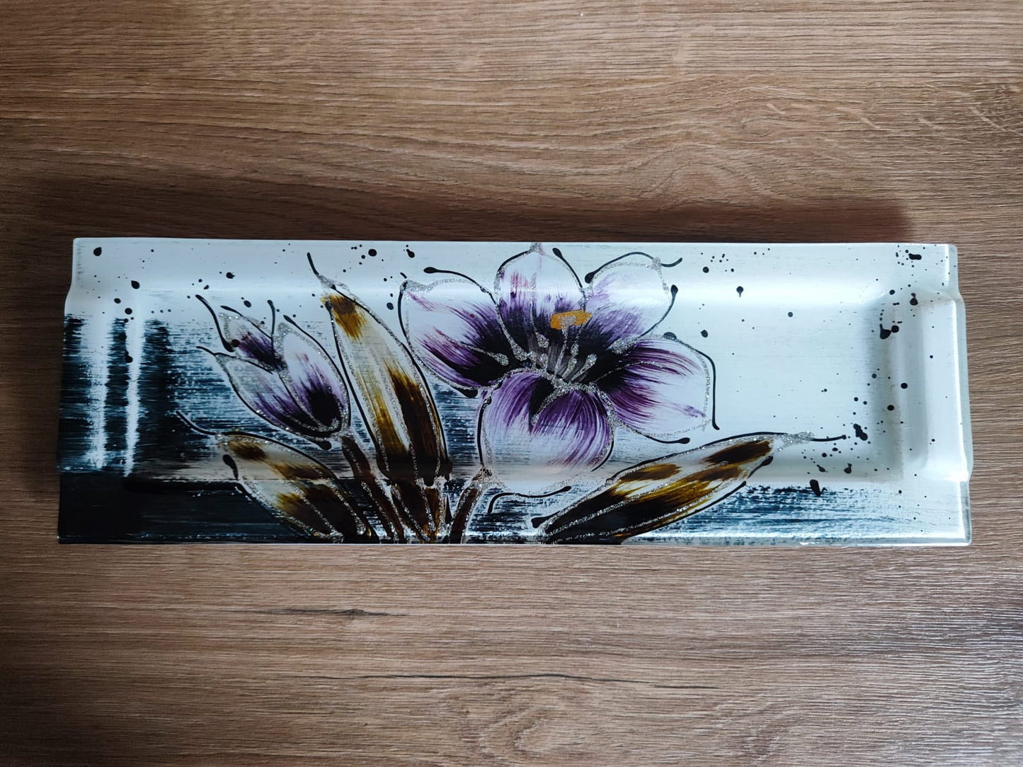Lilie Glas-Platte/ Blumenmuster/Seyko/ 39cm/Lilie/Rechteck