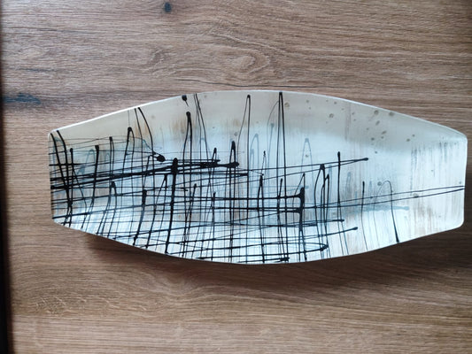 Glasplatte/Oval/"Abstraktikus"/44cm/ Streifenmuster/ Obst/Bonbons