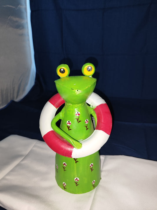 Frosch mit Schwimmring/ Metall 23cm