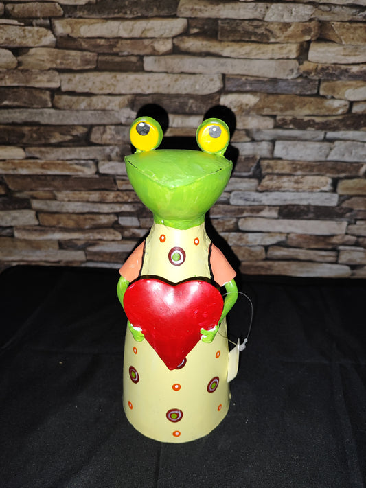 Frosch*Froschkönigin*Herz*Figur*Deko*Dekofigur*Frog*Zaunhocker*Metallfrosch 23 cm