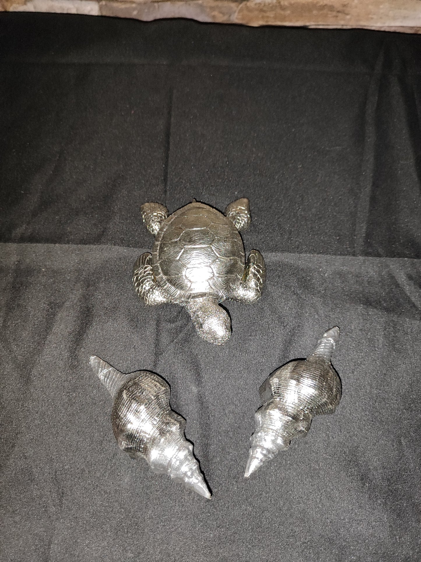 3 teiliges Maritim Set/ Schildkröte und Muscheln/ Silber/ Poly,Metallische Optik Schildkröte ca. 3,5 cm/ Muscheln ca. 3 cm