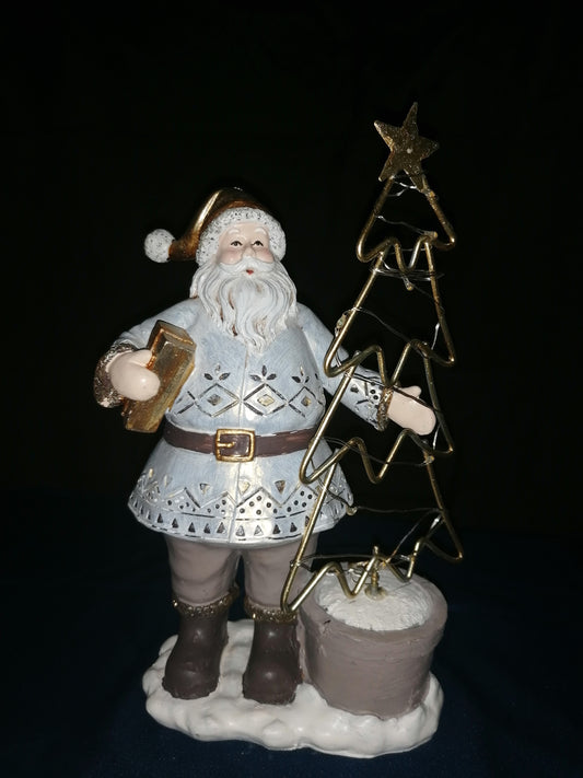 dekojohnson LED Weihnachtsmann mit beleuchtetem Weihnachtsbaum 24cm hoch