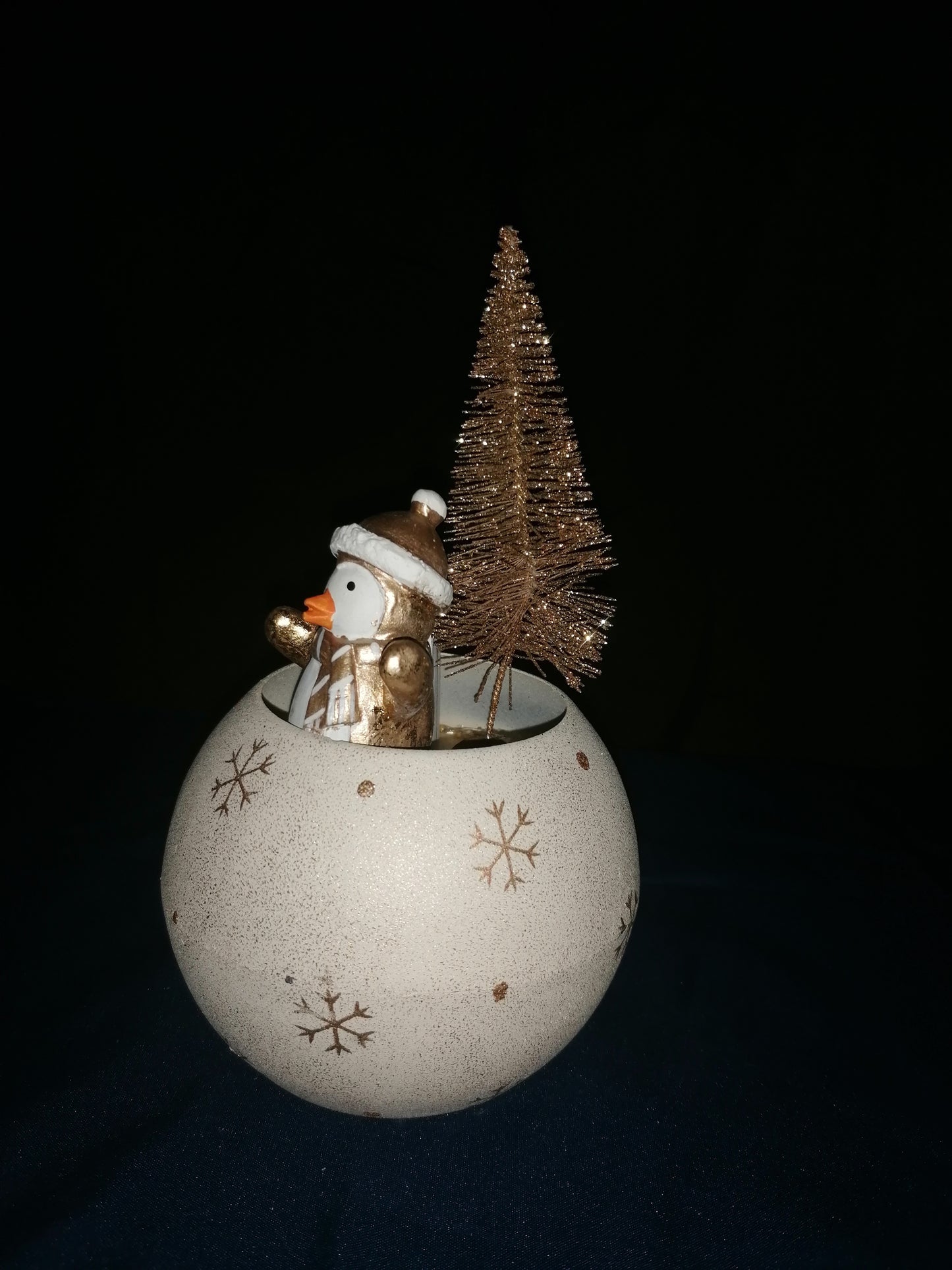 LED METALLKUGEL PINGUIN UND DEKO CREME GOLD größe 15 cm x 11 cm