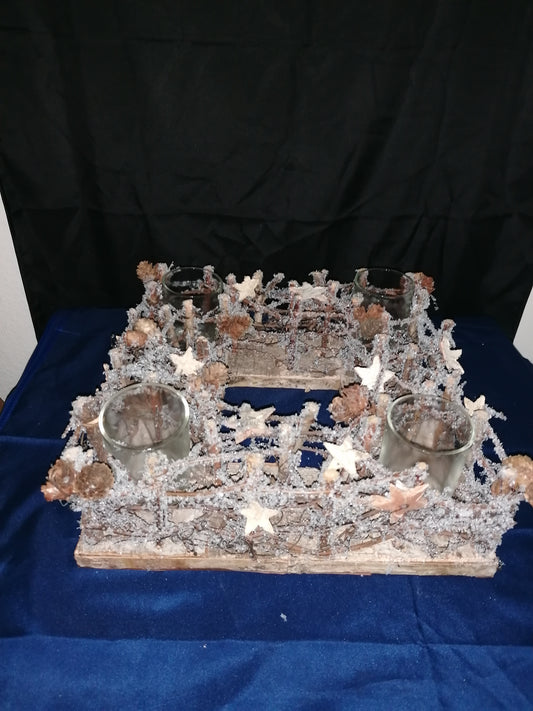 Weihnachtlicher Kranz/Teelicht/Holz/Glas/ Wiederverwendbar 33x33 cm
