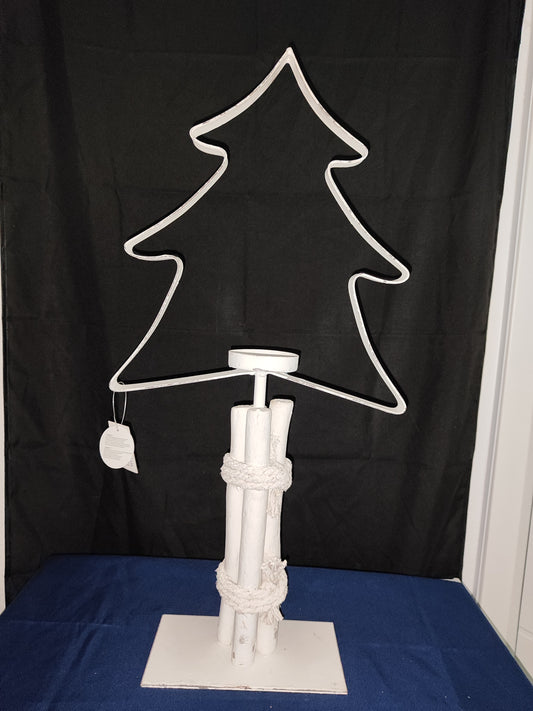 xxL Tannenkerzenständer/Metall/ weiß/ 57 cm/ Holzverkleidung am Sockel
