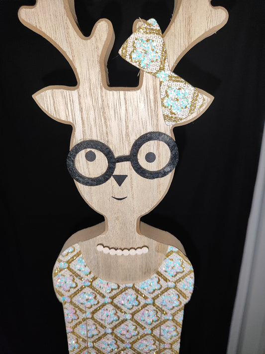 Holz Hirsch Frau, 19x80 cm, Glitzer