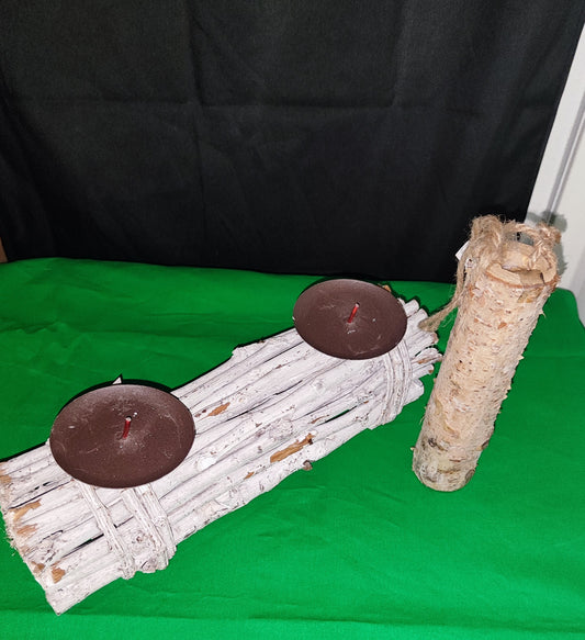 2er Set Kerzenhalter/ Blumenvase aus Holz mit Reagenzglas