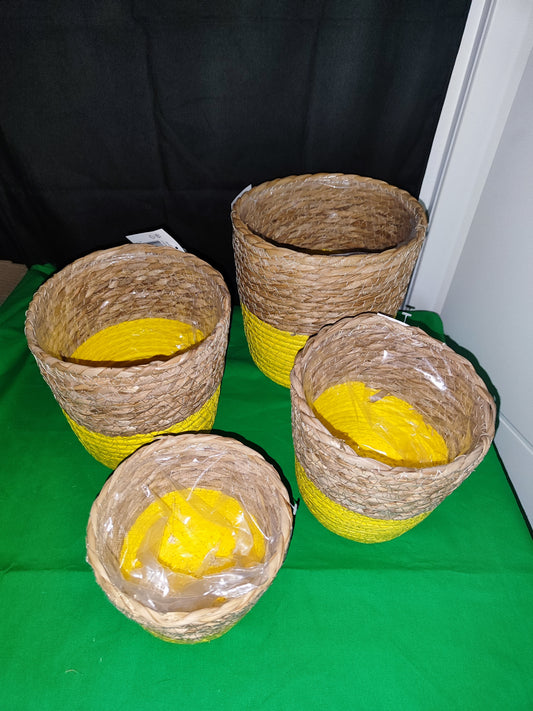4er Set Pflanzkörbe, Naturprodukt, Gelb