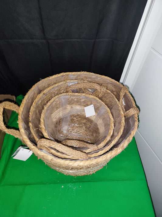 3er Set Pflanzkörbe, Natur, Geflecht,